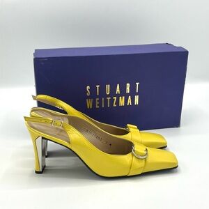 Vintage Stuart Weitzman Duorings Yellow Slingback Square Toe Heels, Size 7